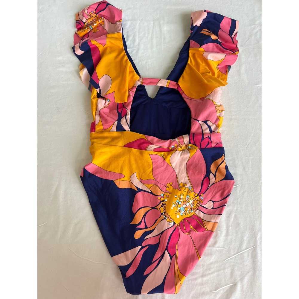 Trina Turk Breeze Ruffle Plunge One Piece Swimsuit in size 4 - Picture 3 of 10